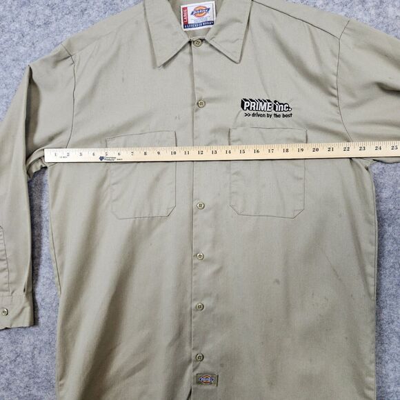 Dickies Work Shirt Khaki/Tan Size L Long Sleeve INNUENDO COMPANY LOGO Embroidery - Picture 15 of 16